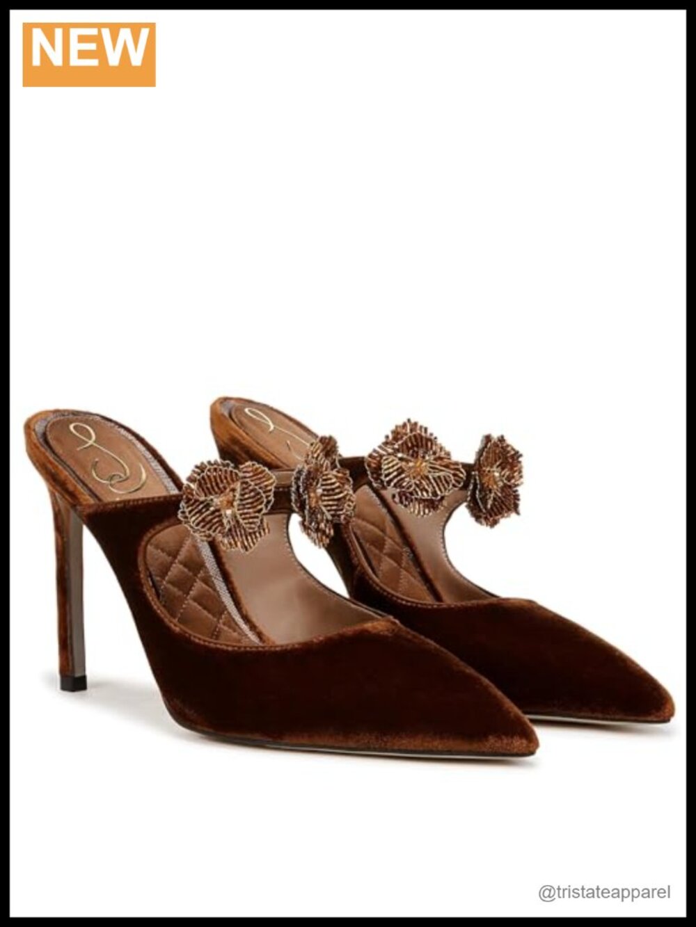 Beaded Floral Pointed Toe Silk Mule Stiletto Heel